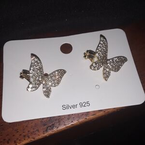 Elegant Silver Butterfly Clip ON Earrings NIP